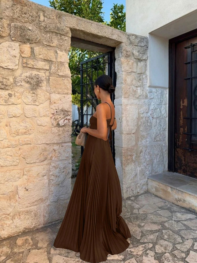 Vesper | Women's Elegant Pleated Backless Maxi Prom Dress