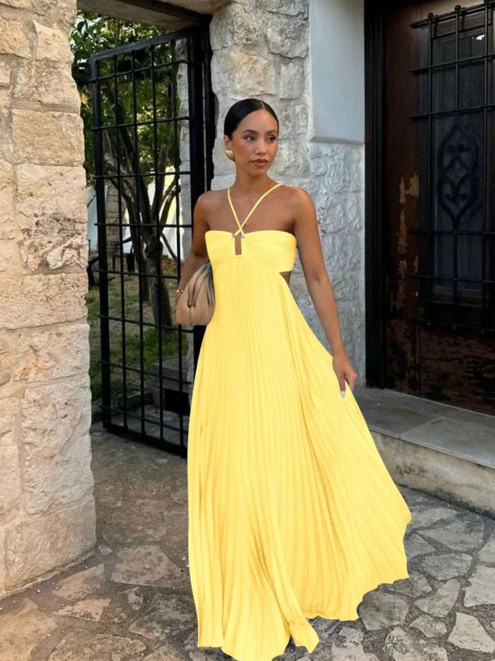 Vesper | Women's Elegant Pleated Backless Maxi Prom Dress