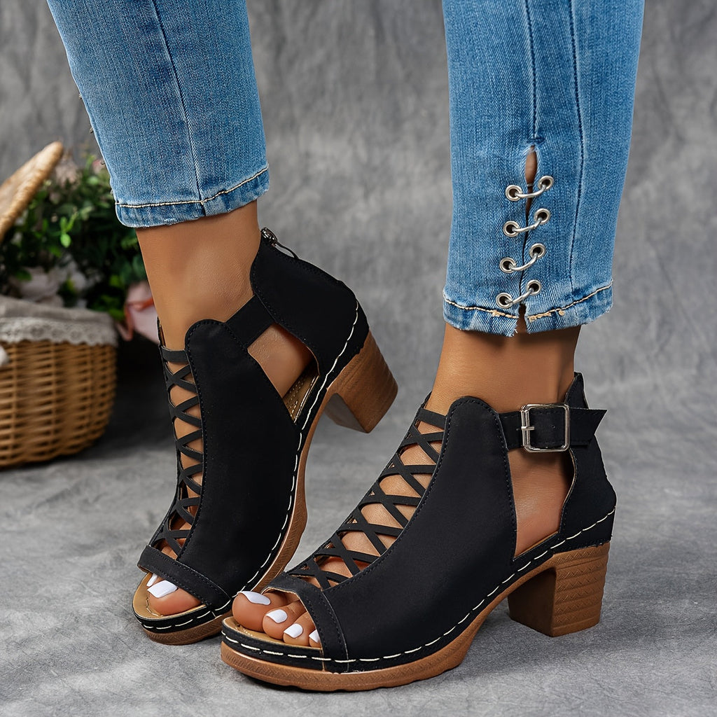 Lucretia | Women's Cut-Out Buckle Block Heel Sandals