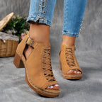 Lucretia | Women's Cut-Out Buckle Block Heel Sandals