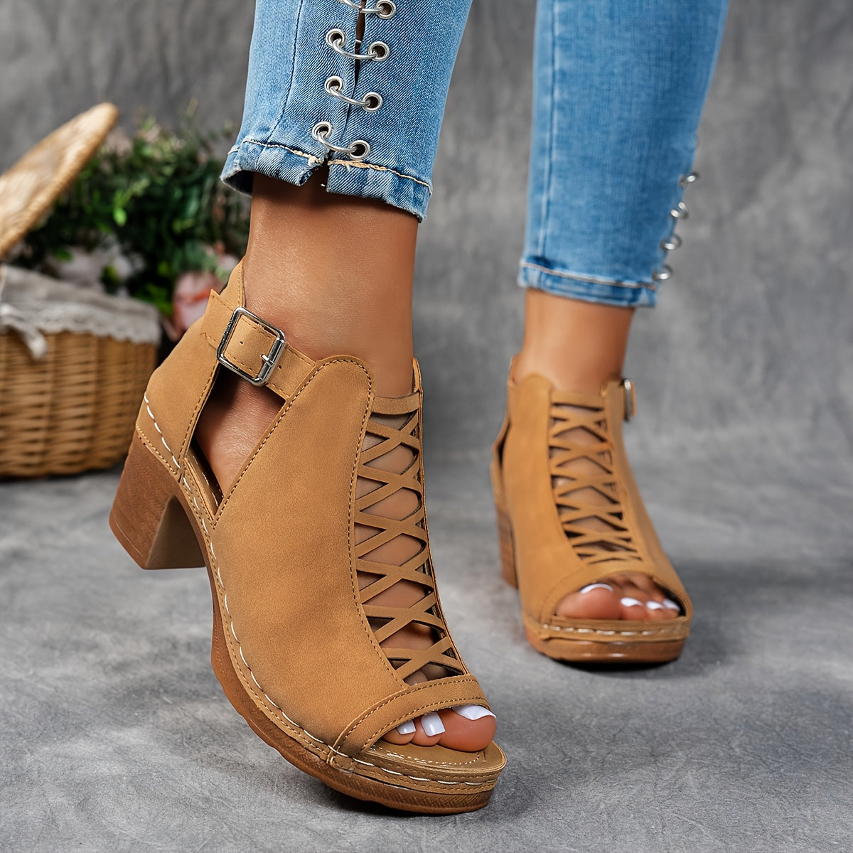 Lucretia | Women's Cut-Out Buckle Block Heel Sandals