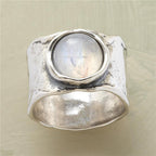 Sylvena | Women's Moonstone Cabochon Wide Band Statement Ring