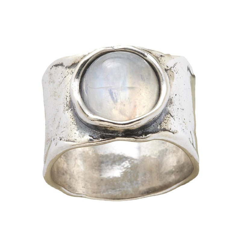Sylvena | Women's Moonstone Cabochon Wide Band Statement Ring
