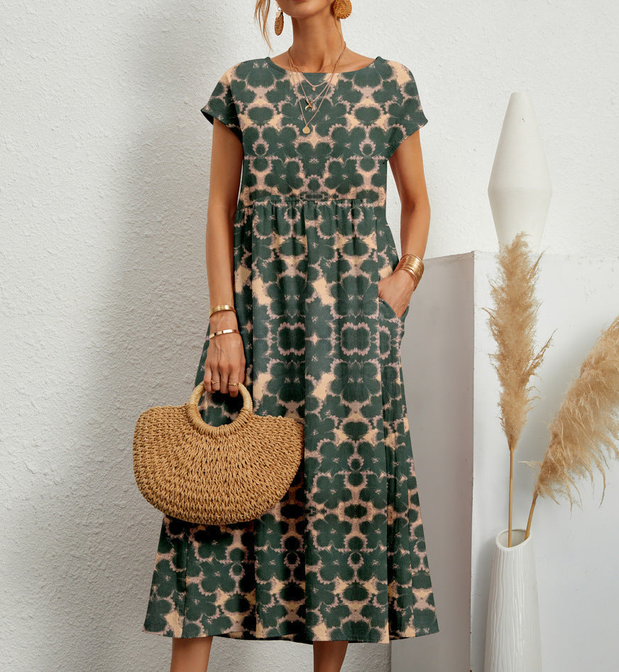 Hedvig | Women's Floral Round Neck Short Sleeve Tiered Midi Dress