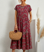 Hedvig | Women's Floral Round Neck Short Sleeve Tiered Midi Dress