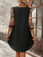 Edith | Women's Elegant Floral Mesh Sleeve Mini Dress