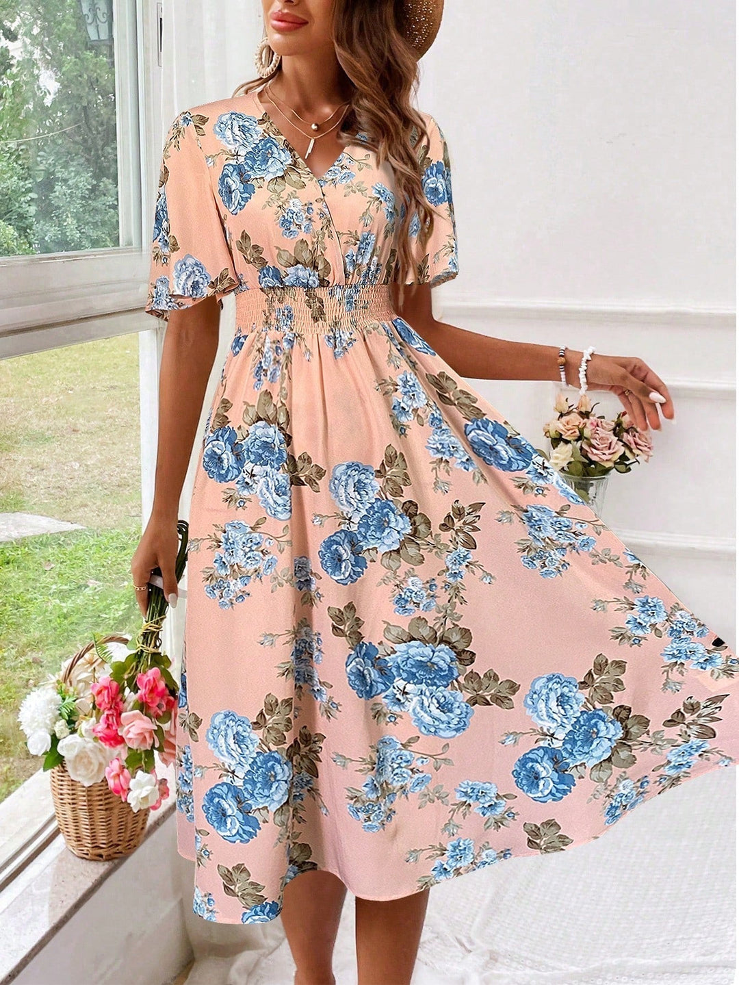 Kael | Women's Elegant Floral A-Line Midi Dress