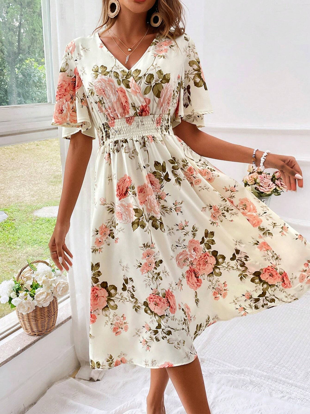Kael | Women's Elegant Floral A-Line Midi Dress