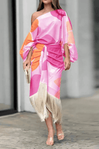 Maisie | Women's Abstract Print One Shoulder Wrap Midi Dress