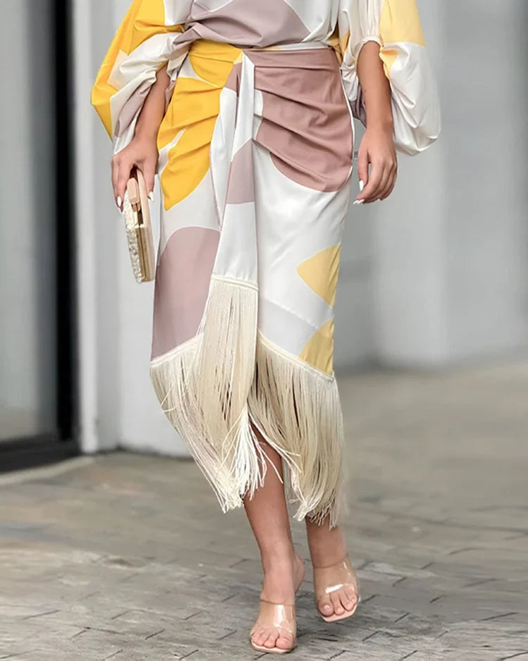 Maisie | Women's Abstract Print One Shoulder Wrap Midi Dress
