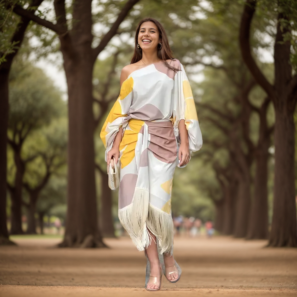 Maisie | Women's Abstract Print One Shoulder Wrap Midi Dress