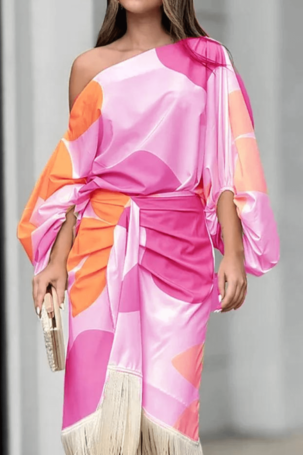 Maisie | Women's Abstract Print One Shoulder Wrap Midi Dress