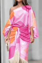 Maisie | Women's Abstract Print One Shoulder Wrap Midi Dress