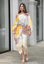 Maisie | Women's Abstract Print One Shoulder Wrap Midi Dress