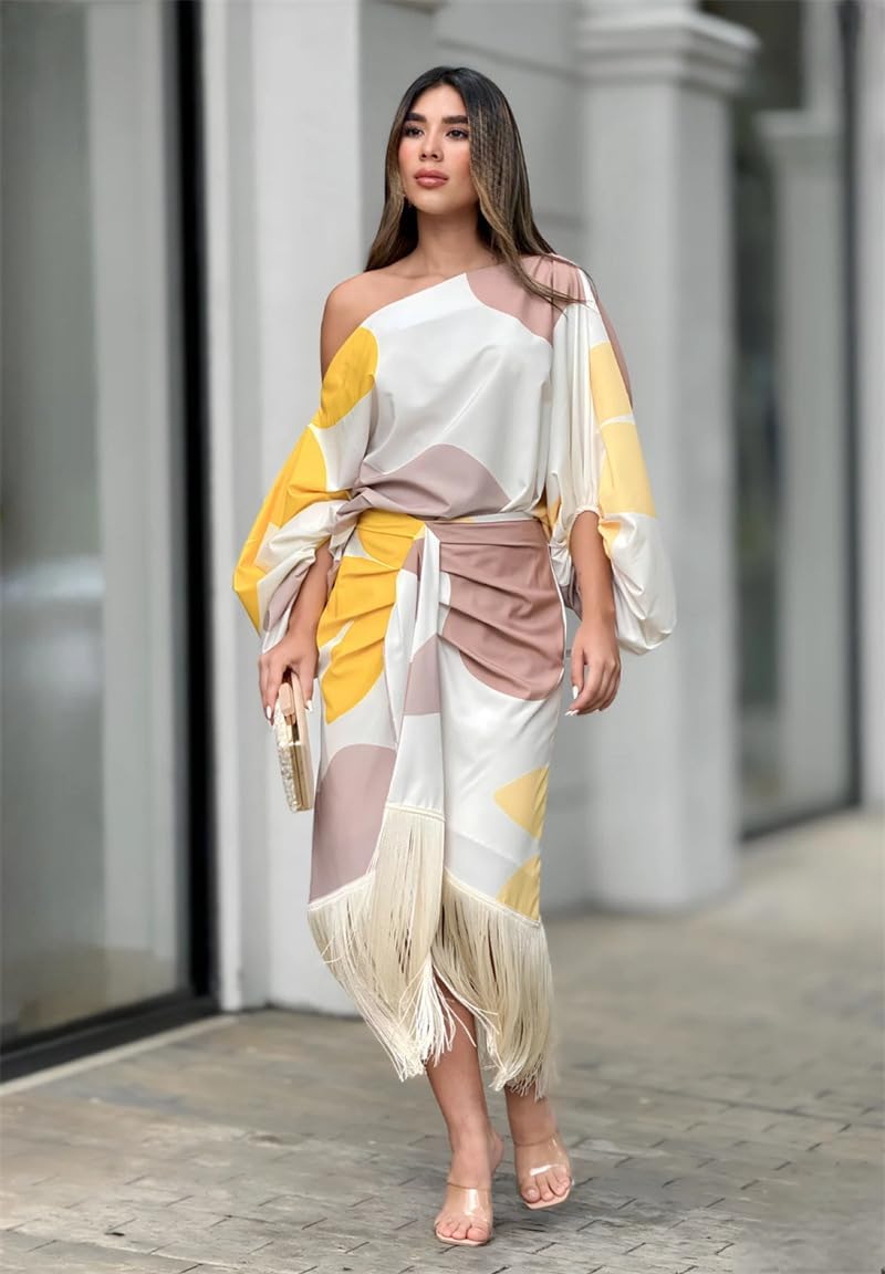 Maisie | Women's Abstract Print One Shoulder Wrap Midi Dress
