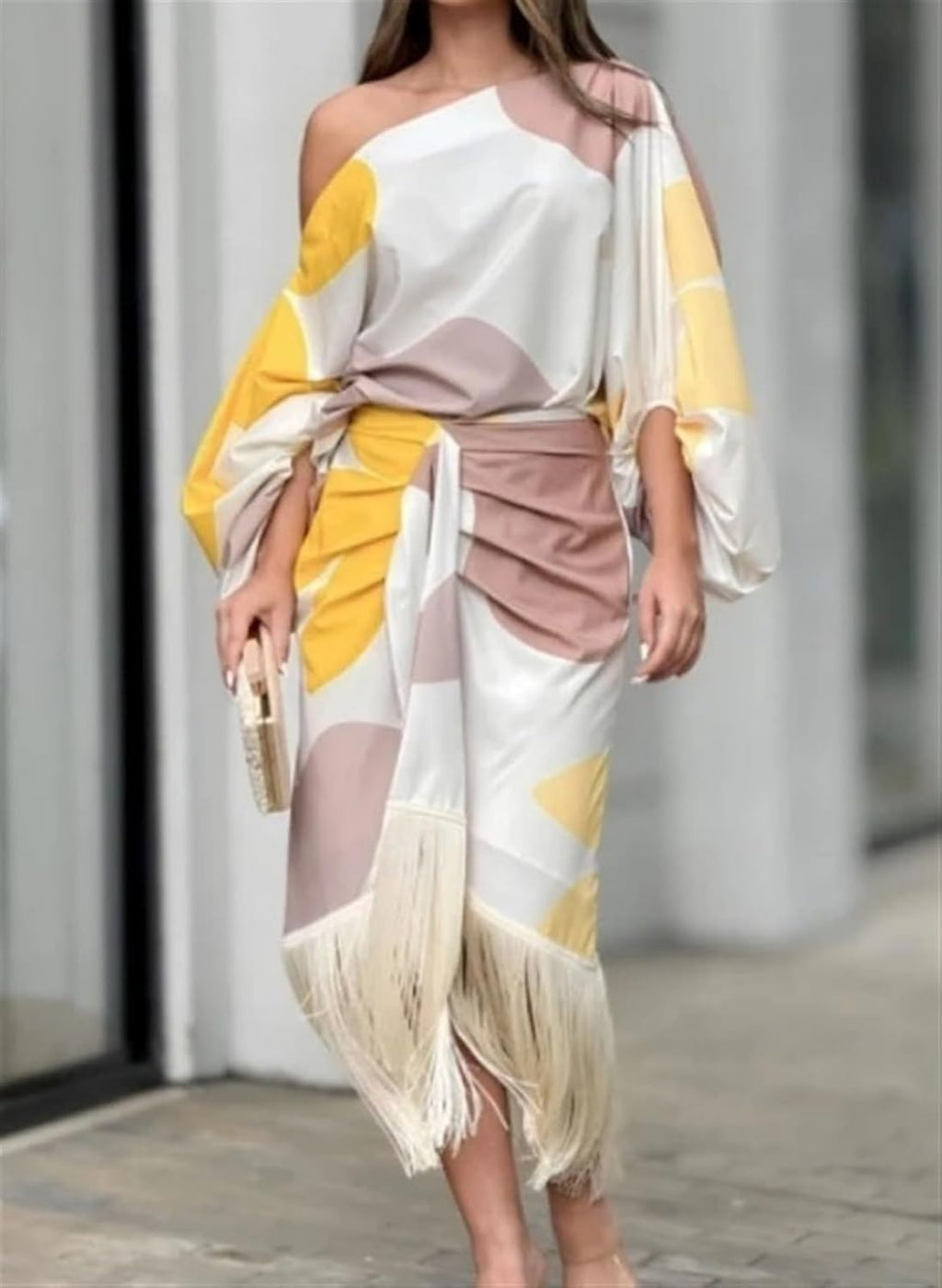 Maisie | Women's Abstract Print One Shoulder Wrap Midi Dress