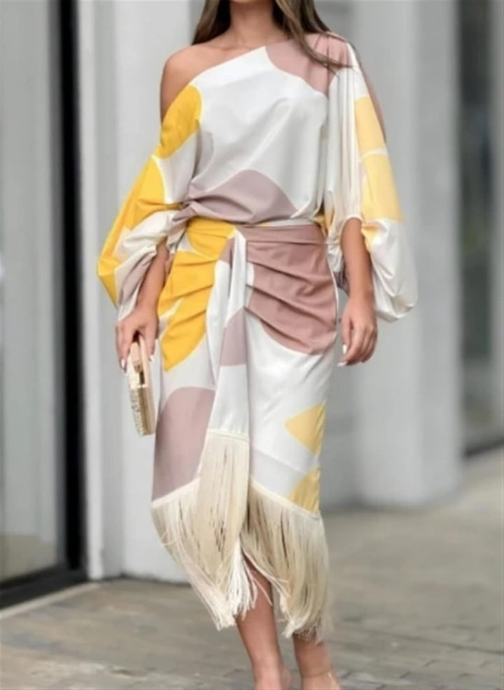 Maisie | Women's Abstract Print One Shoulder Wrap Midi Dress