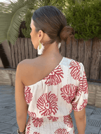 Josephine | Women's Printed One Shoulder Smocked Waist Mini Dress