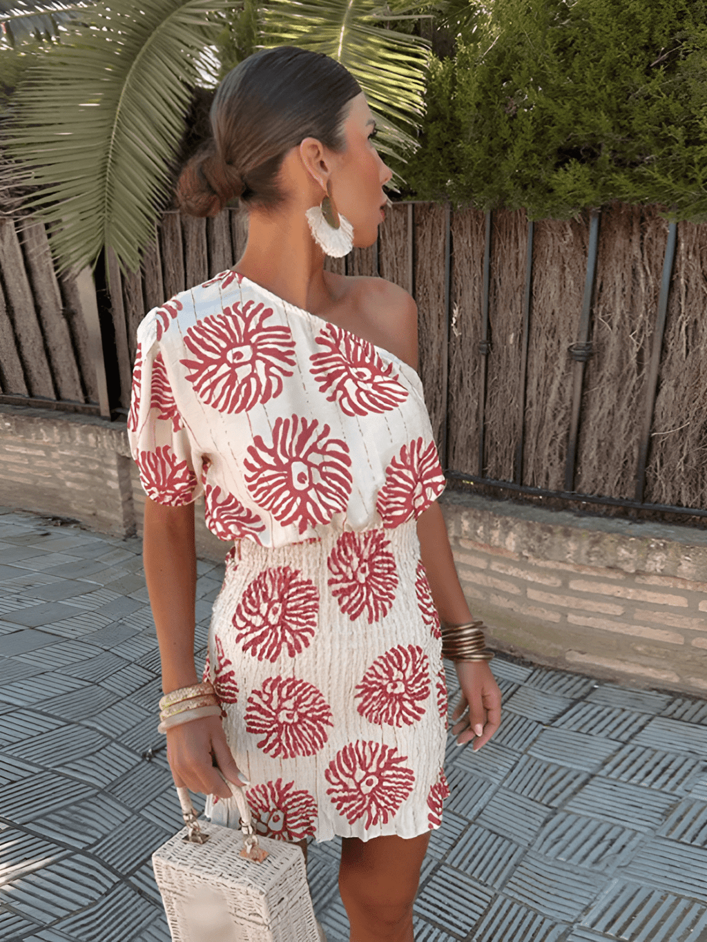 Josephine | Women's Printed One Shoulder Smocked Waist Mini Dress