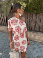 Josephine | Women's Printed One Shoulder Smocked Waist Mini Dress