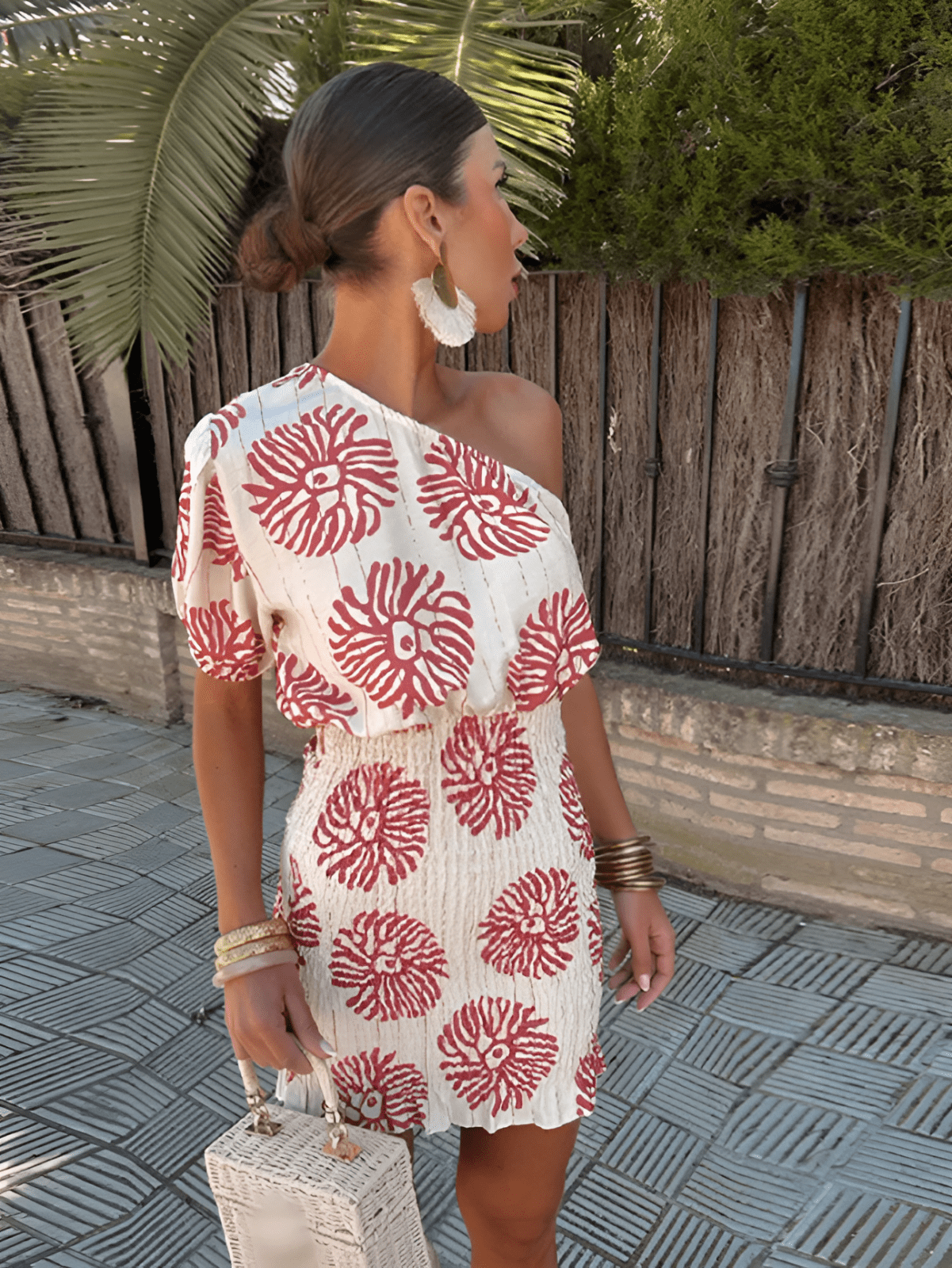 Josephine | Women's Printed One Shoulder Smocked Waist Mini Dress