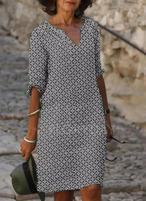 Gorse | Women's Casual Printed V-Neck Midi Dress