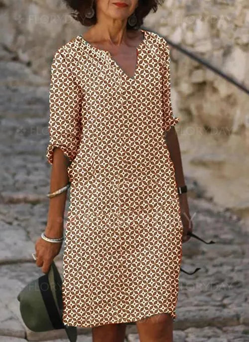Gorse | Women's Casual Printed V-Neck Midi Dress