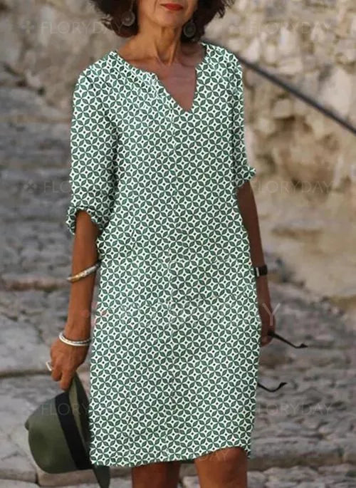 Gorse | Women's Casual Printed V-Neck Midi Dress