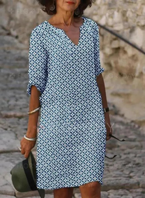 Gorse | Women's Casual Printed V-Neck Midi Dress