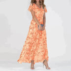 Hadwin | Women's Elegant Floral Flutter Sleeve Maxi Dress