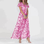 Hadwin | Women's Elegant Floral Flutter Sleeve Maxi Dress