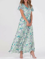 Hadwin | Women's Elegant Floral Flutter Sleeve Maxi Dress