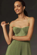 Bamara | Women's Spaghetti Strap Corset Pleated Midi Dress