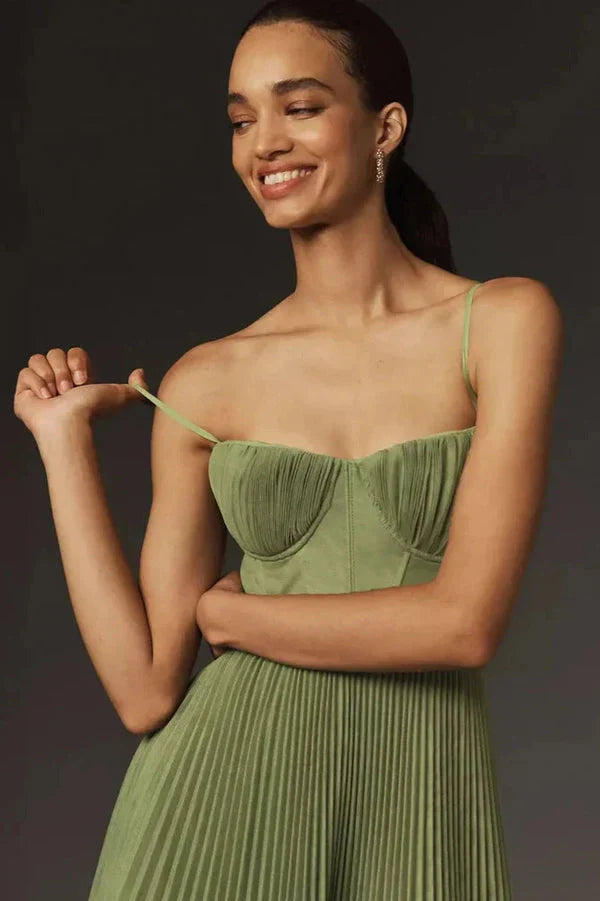 Bamara | Women's Spaghetti Strap Corset Pleated Midi Dress