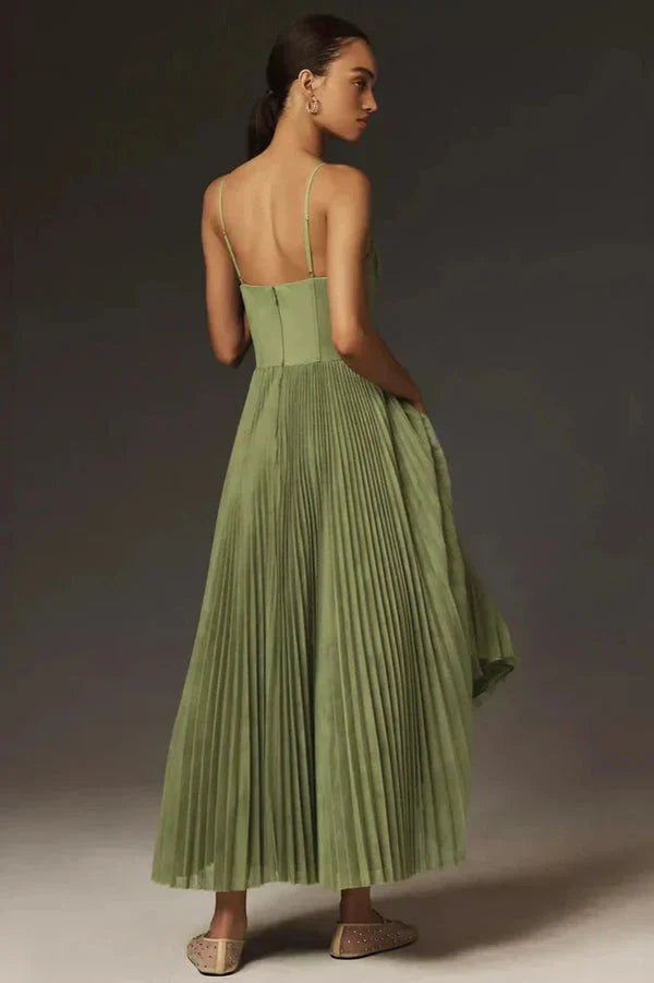 Bamara | Women's Spaghetti Strap Corset Pleated Midi Dress