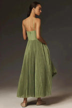 Bamara | Women's Spaghetti Strap Corset Pleated Midi Dress