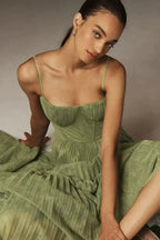 Bamara | Women's Spaghetti Strap Corset Pleated Midi Dress