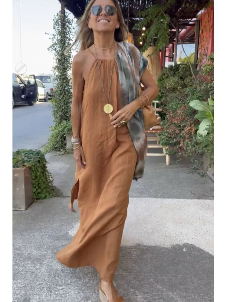 Denisa | Women's Halter Neck A-Line Maxi Dress