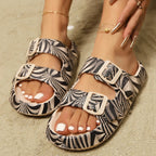 Marlowe | Women's Double Buckle Slides with Palm Print