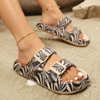 Marlowe | Women's Double Buckle Slides with Palm Print