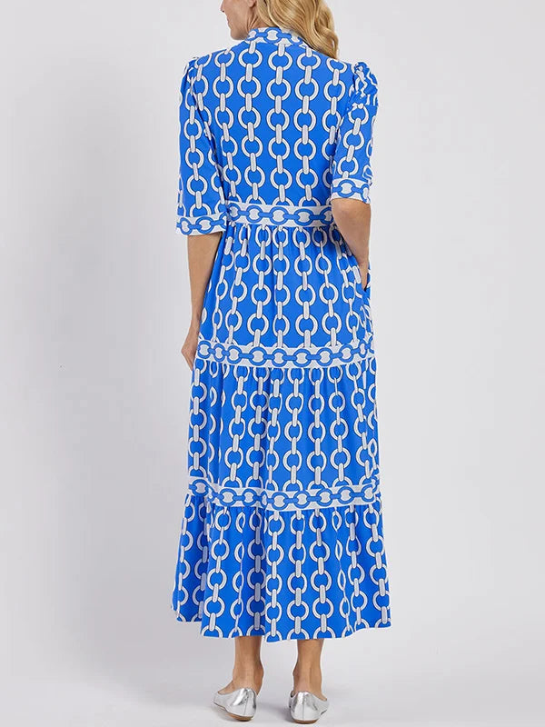 Kira | Women's Chain Print V-Neck Tiered Maxi Dress
