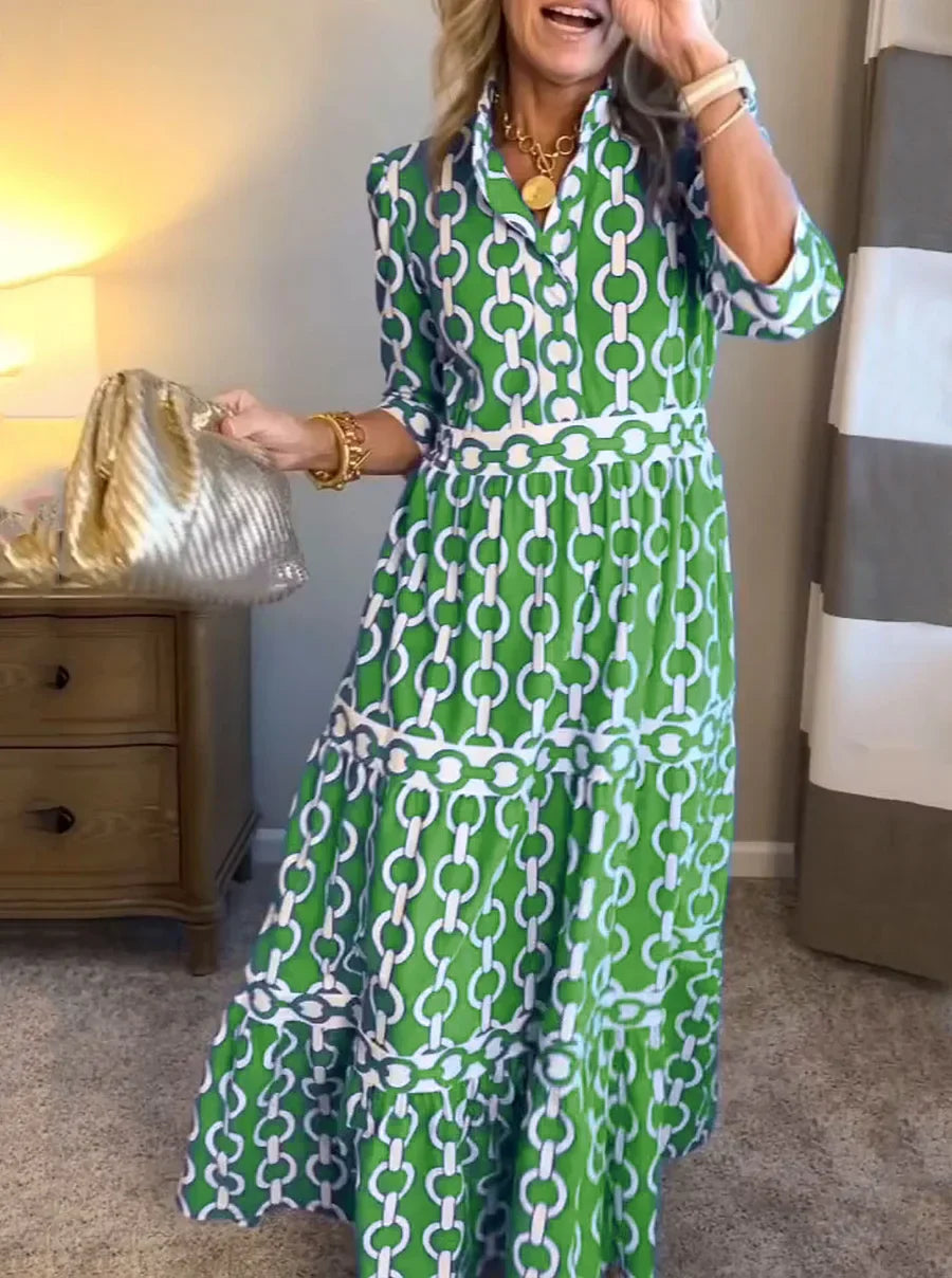 Kira | Women's Chain Print V-Neck Tiered Maxi Dress