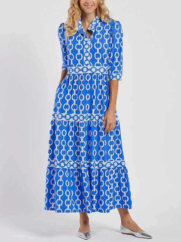 Kira | Women's Chain Print V-Neck Tiered Maxi Dress