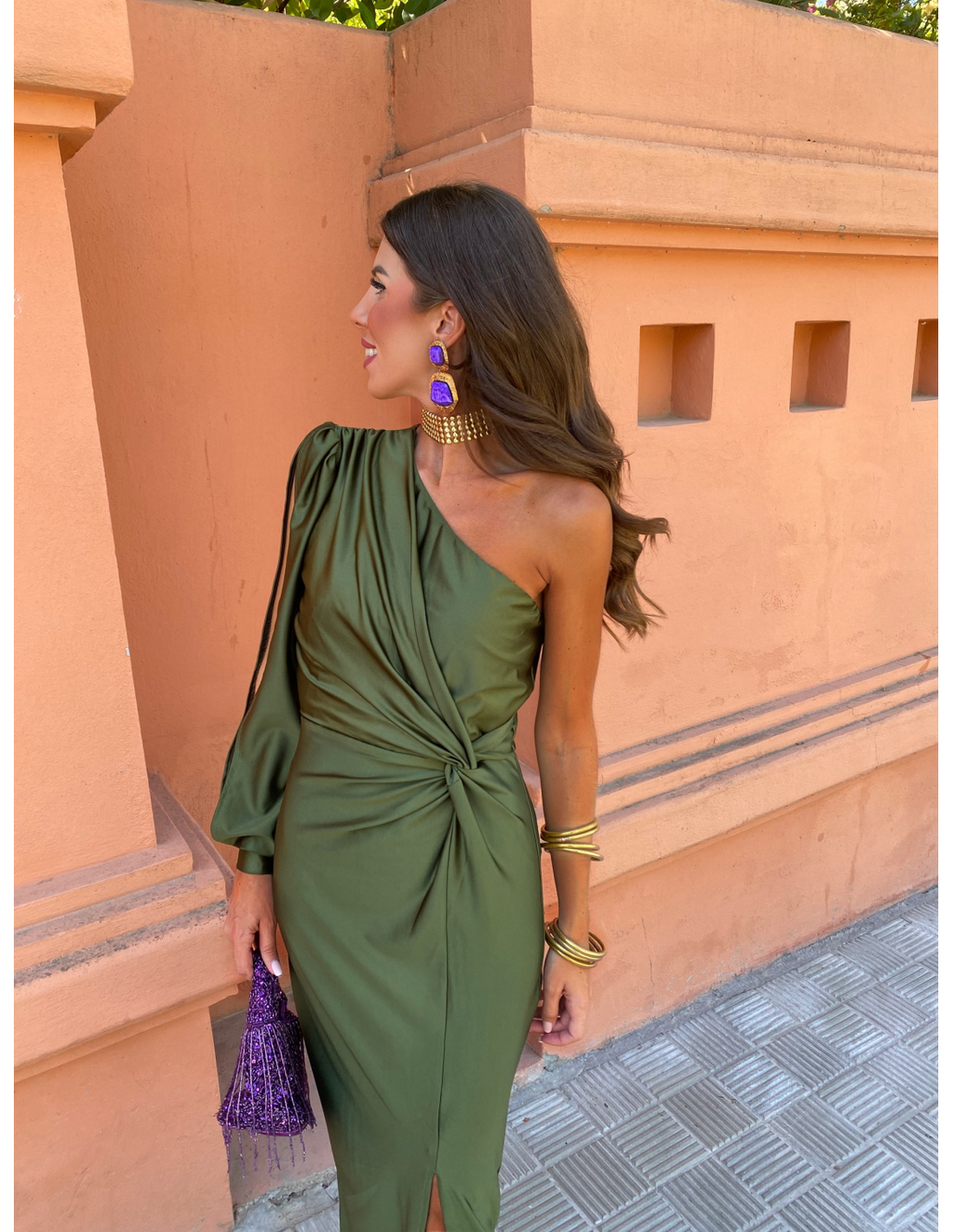 Freya | Women's One Shoulder Twist Knot Long Sleeve Midi Dress