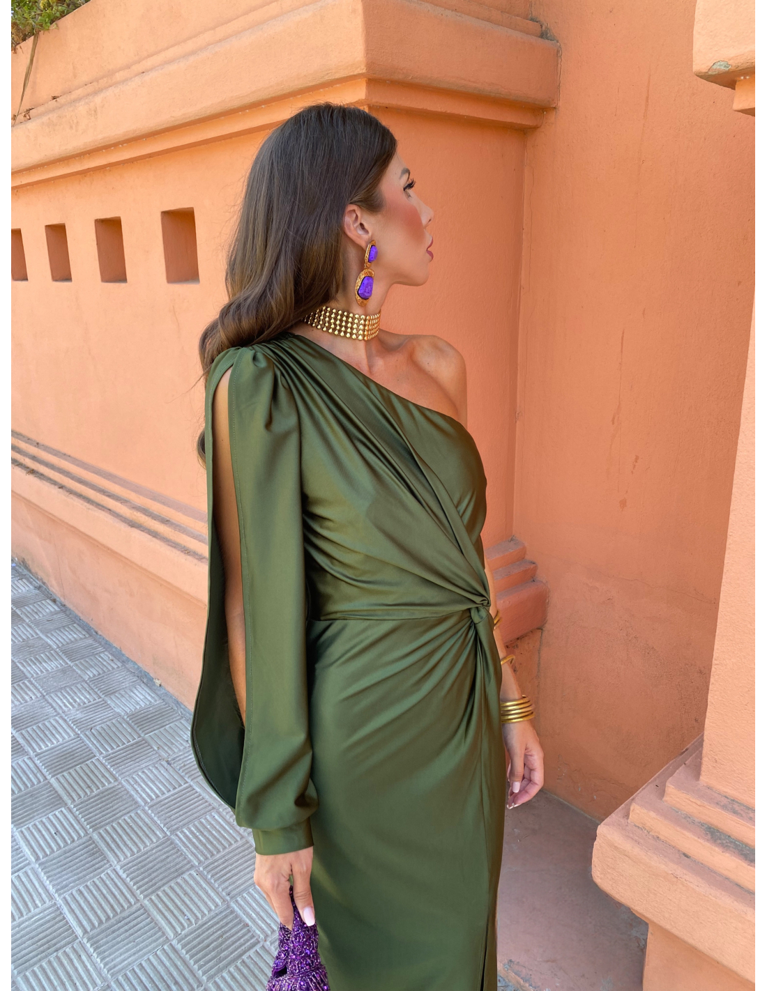 Freya | Women's One Shoulder Twist Knot Long Sleeve Midi Dress