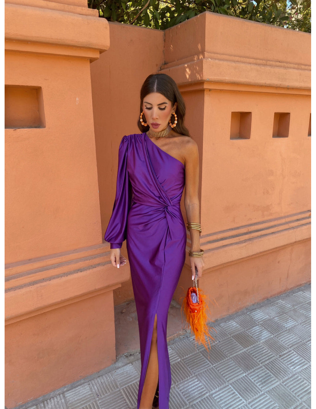 Freya | Women's One Shoulder Twist Knot Long Sleeve Midi Dress