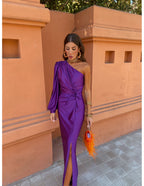 Freya | Women's One Shoulder Twist Knot Long Sleeve Midi Dress