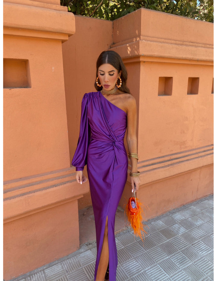 Freya | Women's One Shoulder Twist Knot Long Sleeve Midi Dress