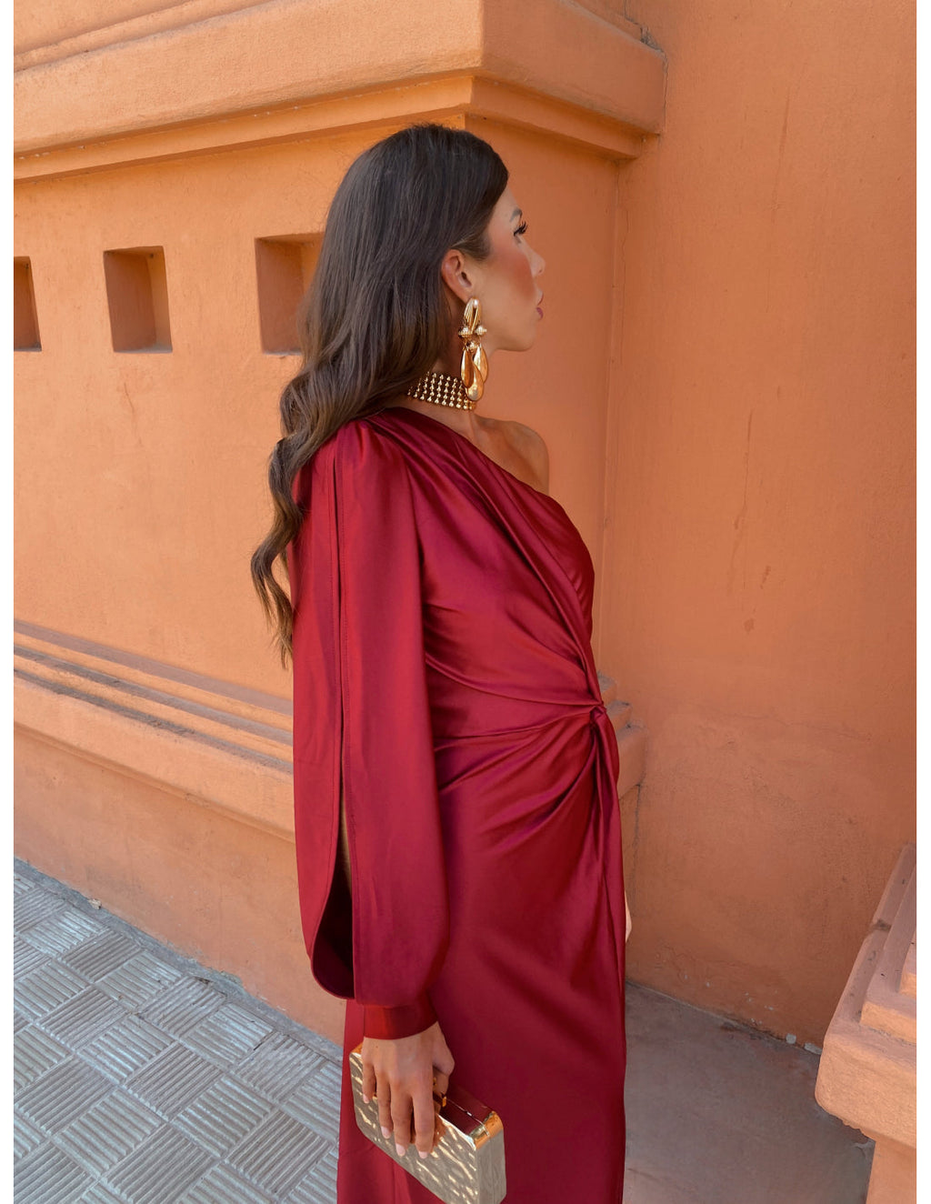 Freya | Women's One Shoulder Twist Knot Long Sleeve Midi Dress