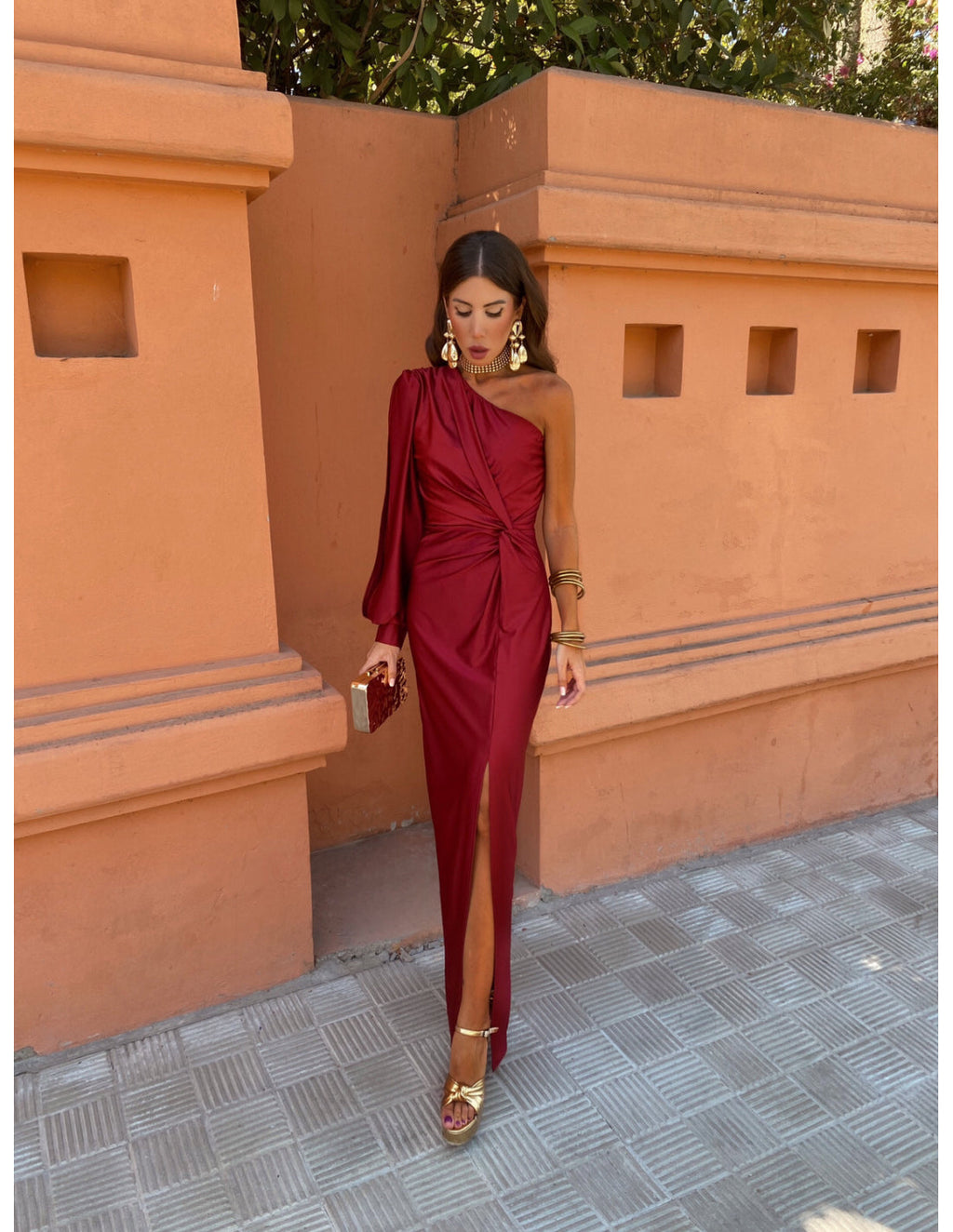 Freya | Women's One Shoulder Twist Knot Long Sleeve Midi Dress